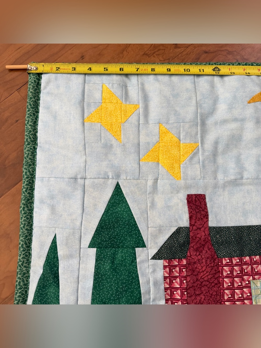 Wall Hanging Quilt Throw Country Cabin Bear Fish‎ Lodge Pine Trees Moon 24”x 24” - Picture 5 of 11